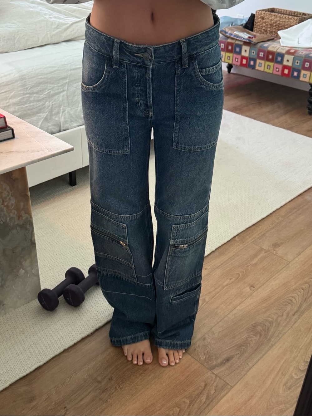 Free People Dark Indigo Wide-Leg Cargo Jeans